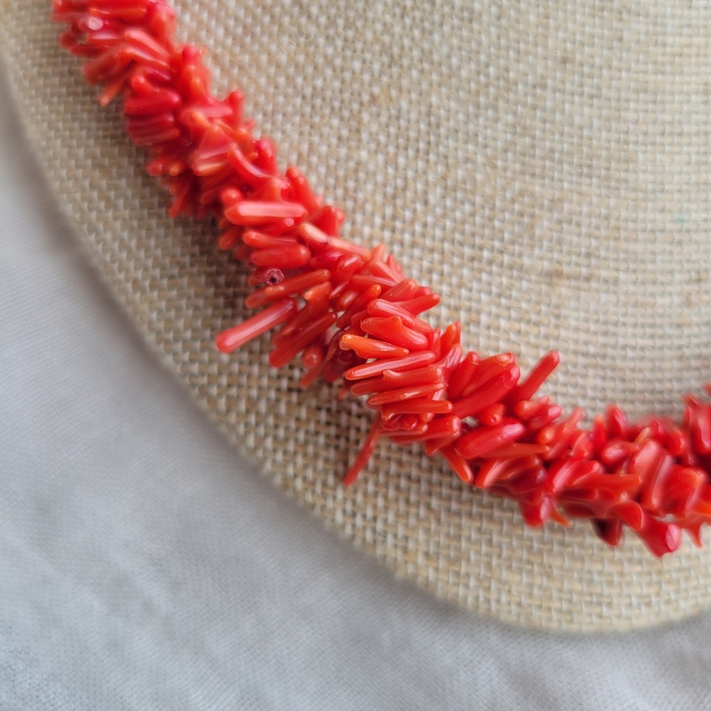 Red Branch Coral‎ Necklace Sterling Silver Chain Extender Maximalist Beachy - Picture 3 of 6
